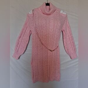 SHEIN Pink Cable Knit Cold Soulder Sweater Dress, Size MEDIUM